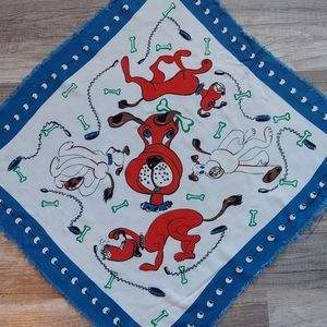 Vintage Kerchief Square Scarf Bandana 50s 60s Hound Dog Bone Print Raw Hem